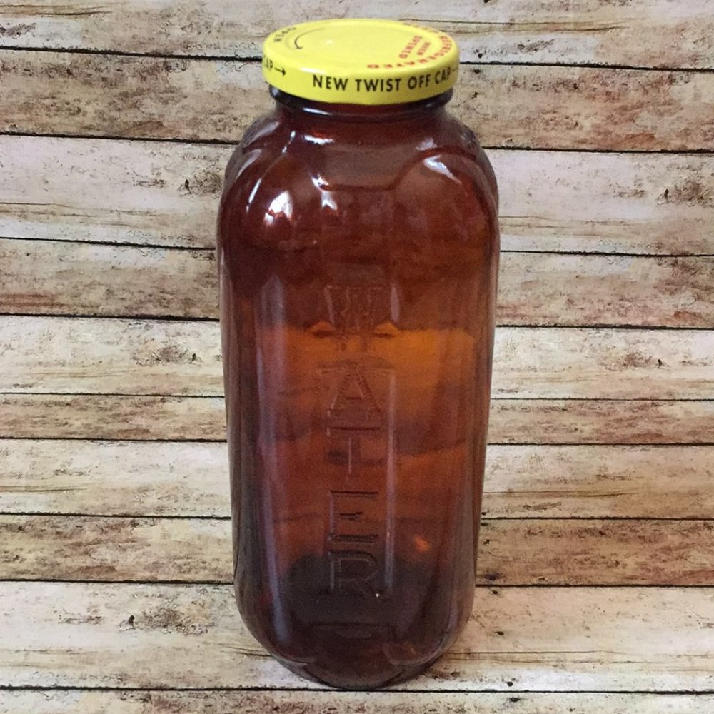 Vintage Amber Colored Water Juice Glass Bottle With Lid